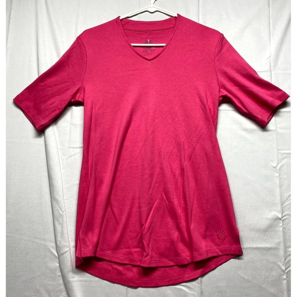 Isaac Mizrahi Live Essentials Top Womens XS Pink V-Neck Short Sleeve Summer Wear